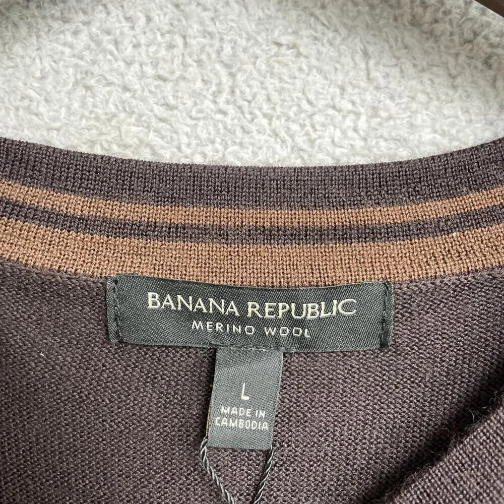 NEW Banana Republic Men's L Brown 100% Merino Wool Sweater Crew neck  M0118
